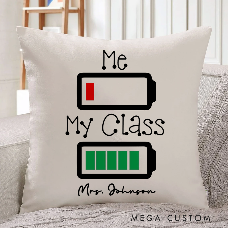Personalized Teachers Pillow Two Battery Icons Funny Design Throw Pillow Appreciation Gift for Teachers