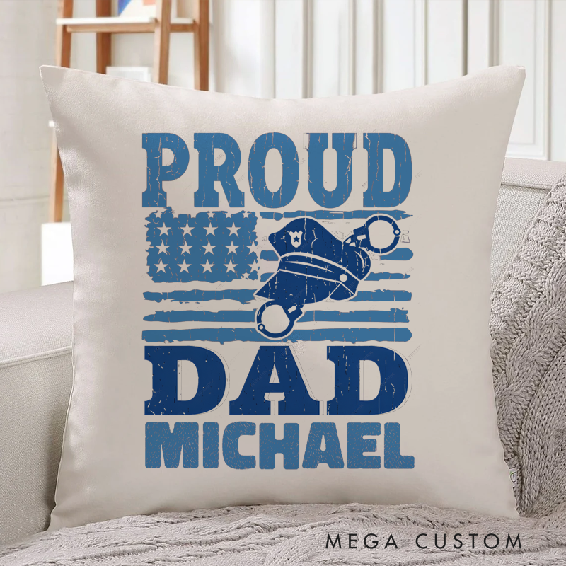 Personalized Policeman Pillow Proud Dad Throw Pillow Gift for Police Officer
