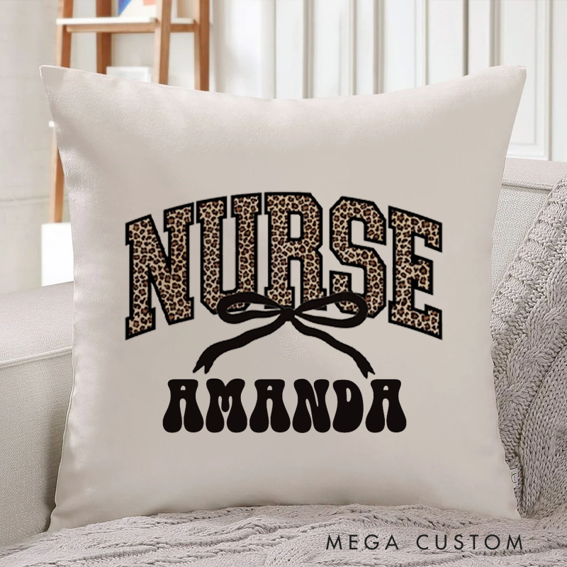 Personalized Nurse Pillow Leopard Print Letters Throw Pillow Appreciation Gift for Nurse