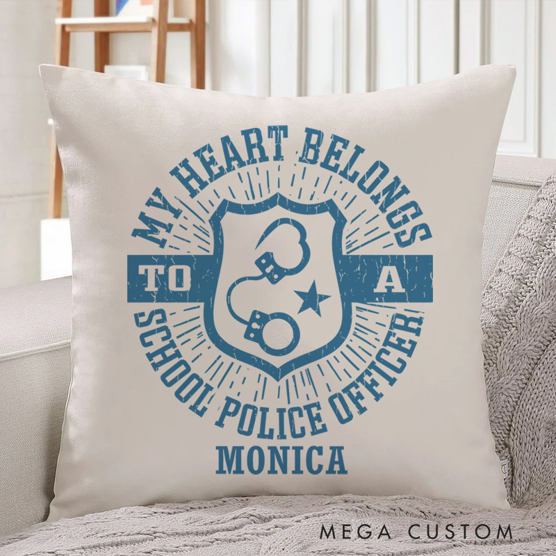 Personalized Policeman Pillow My Heart Belongs to a School Police Officer Throw Pillow Gift for Police Officer