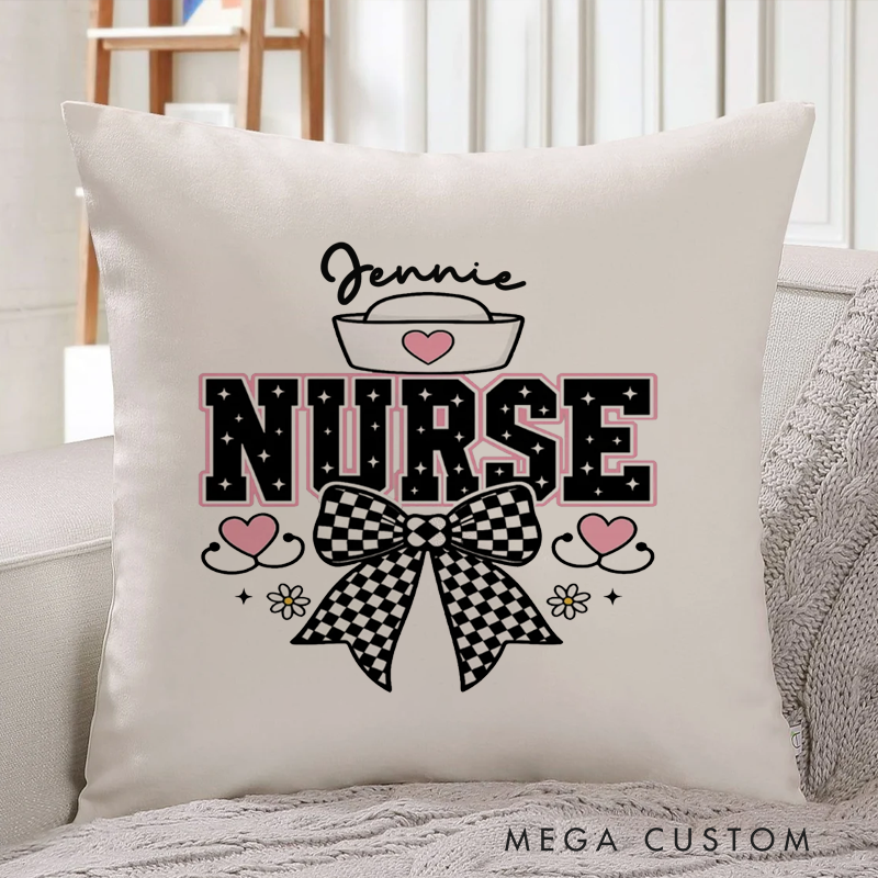Personalized Nurse Pillow Classic Nurse's Cap with a Heart Symbol Throw Pillow Appreciation Gift for Nurse