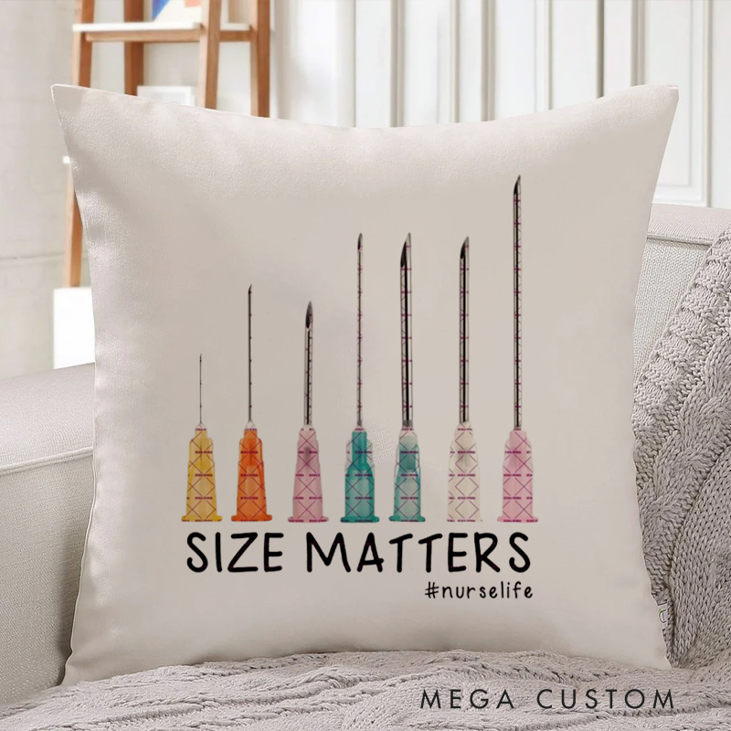 Personalized Nurse Pillow Size Matters Colorful Syringe Needles Throw Pillow Appreciation Gift for Nurse