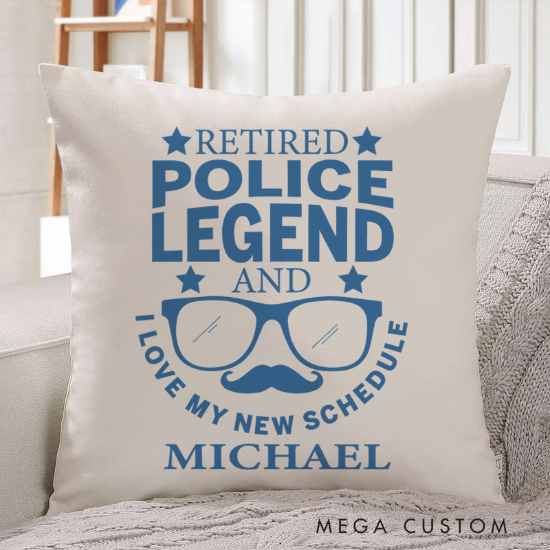 Personalized Policeman Pillow Retired Police Legend and I Love My New Schedule Throw Pillow Gift for Police Officer