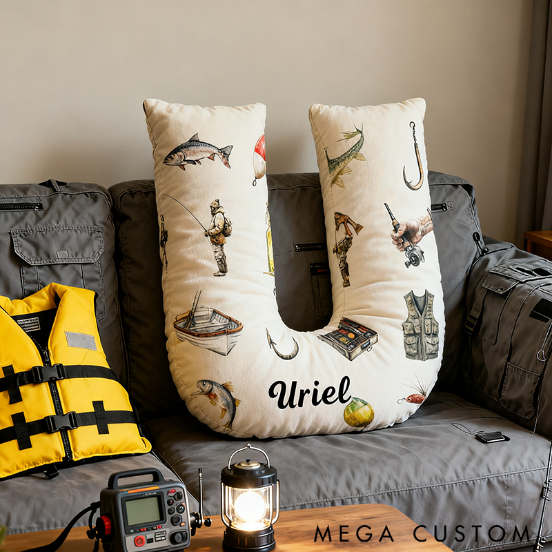 Personalized Fishing Letter Pillow Funny Fishing Pillow Custom Name Graphic 3D Print Perfect for Fishing Enthusiasts Young Angler and Cozy Home Decor 