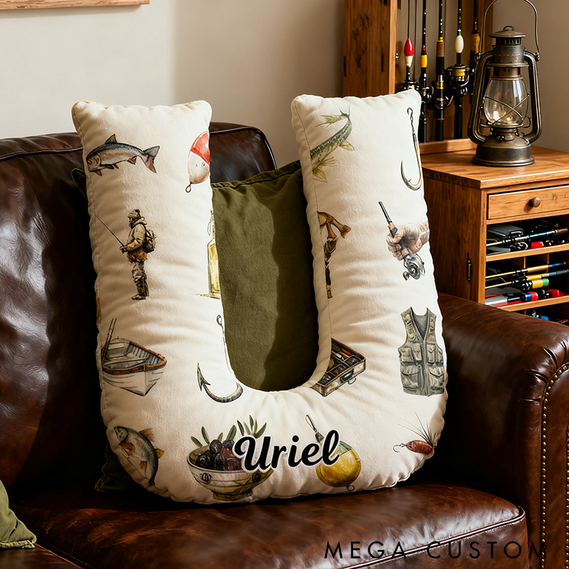 Personalized Fishing Letter Pillow Funny Fishing Pillow Custom Name Graphic 3D Print Perfect for Fishing Enthusiasts Young Angler and Cozy Home Decor 