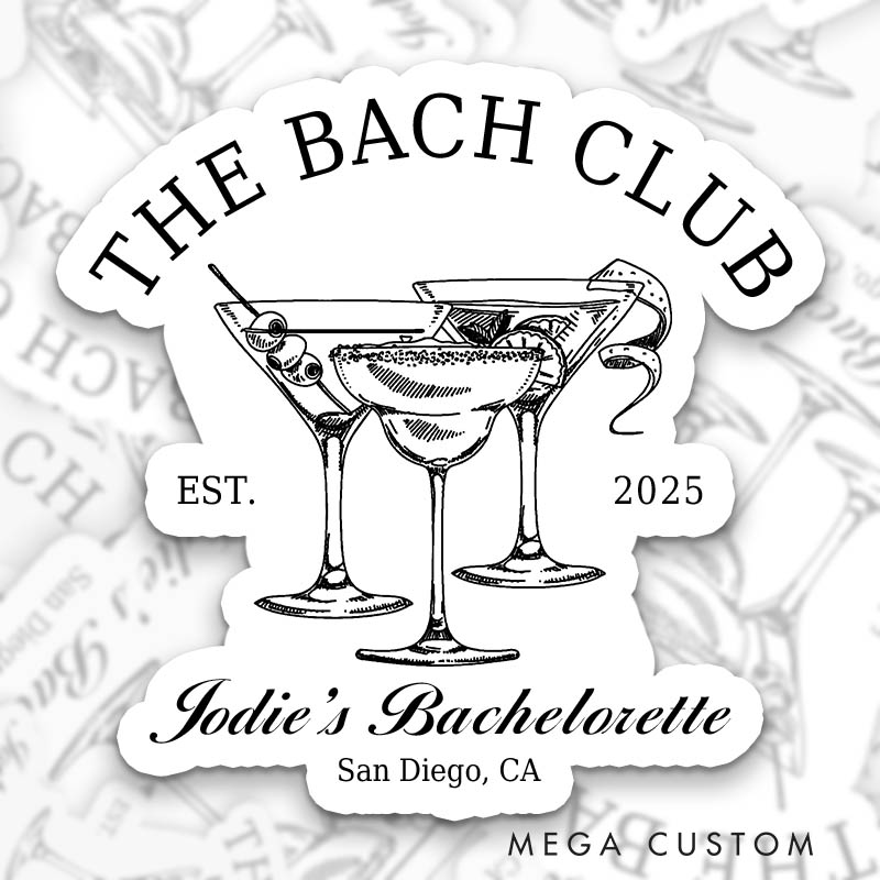 Personalized The Bride Bachelorette Party Sticker Bridesmaid The Bach Club Sticker with Name Wedding Sticker Hen Party Sticker