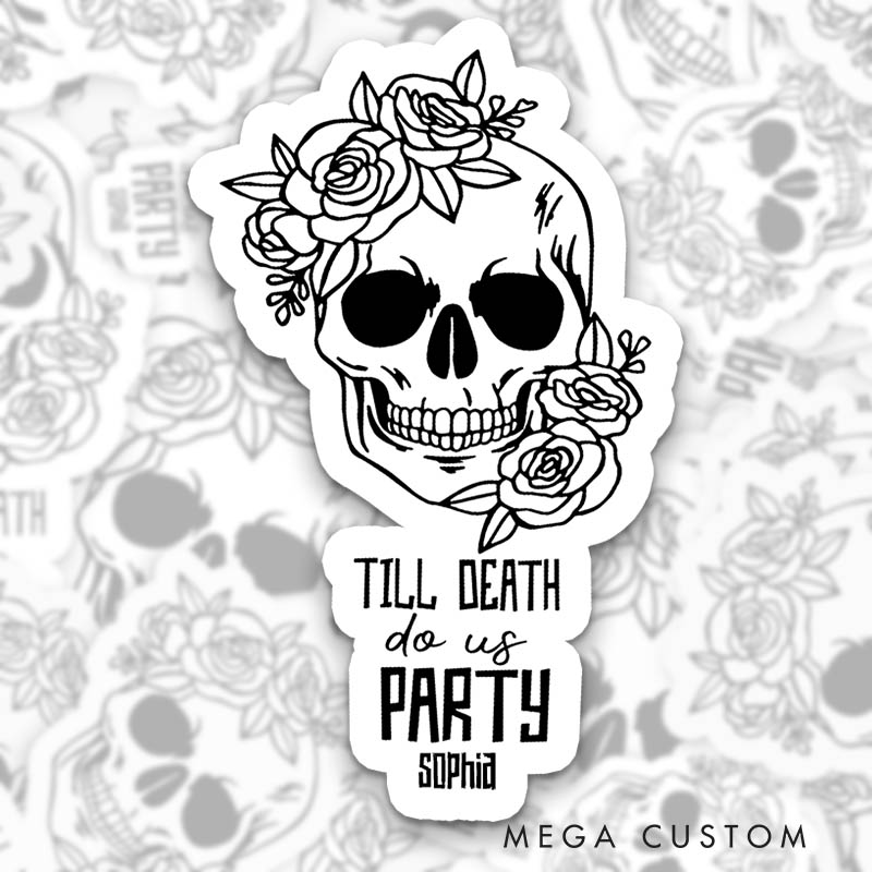 Personalized Flower Skull Bride or Die Halloween Sticker Team Bride Till Death Do Us Party Sticker Bridesmaid Wedding Party Sticker Bachelorette Party