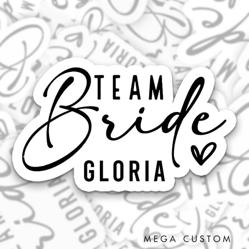 Personalized Minimalist Heart Bride Sticker with Custom Name Team Bride Sticker Bridesmaid Wedding Hen Party Sticker Bachelorette Party Sticker