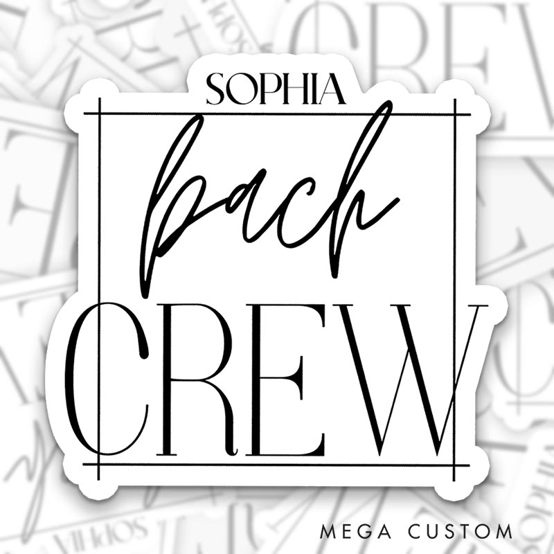 Personalized Minimalist Bride To Be Sticker with Name Bridesmaid Bach Crew Sticker Team Bride Wedding Hen Party Sticker Bachelorette Party Sticker