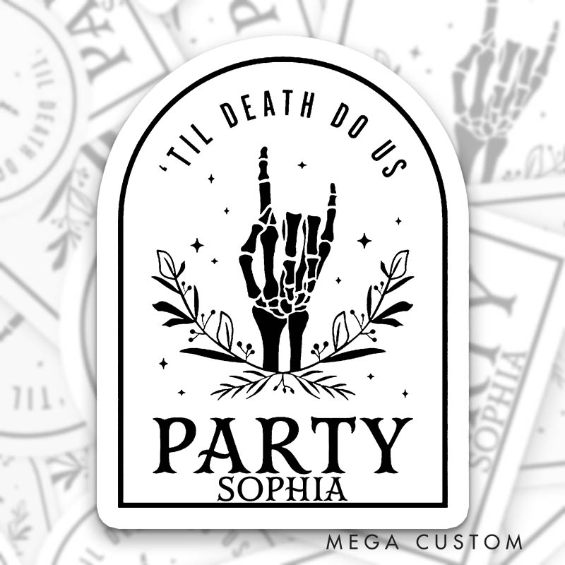 Personalized Bride or Die Skull Hand Leaf Wreath Halloween Sticker Bridesmaid Til Death Do Us Party Sticker Wedding Sticker Bachelorette Party Sticker