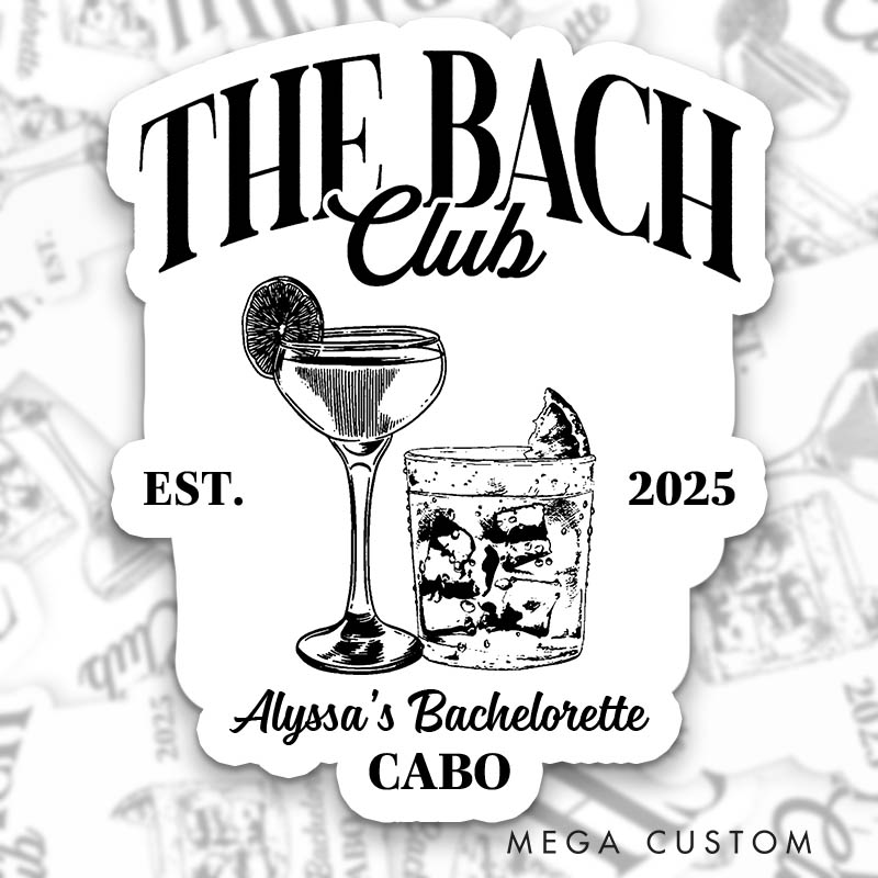 Personalized The Bride Cocktail Club Sticker with Name and Date Bridesmaid The Bach Club Sticker Team Bride Wedding Party Sticker Bachelorette Party