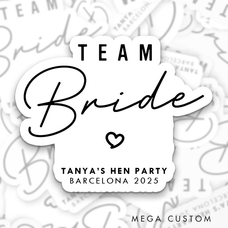 Personalized Minimalist Bride Sticker Bridesmaid Bachelorette Party Sticker with Name and Date Team Bride Location Hen Party Sticker Wedding Sticker