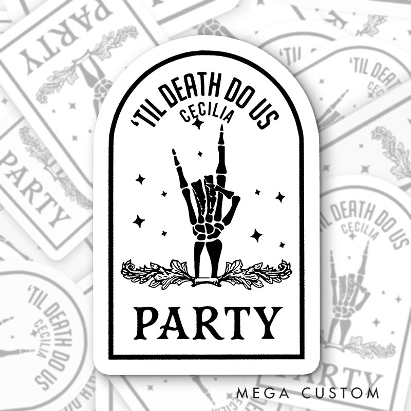 Personalized Funny Skull Gesture Bride or Die Halloween Sticker Bridesmaid Til Death Do Us Party Sticker Team Bride Sticker Bachelorette Party Sticker