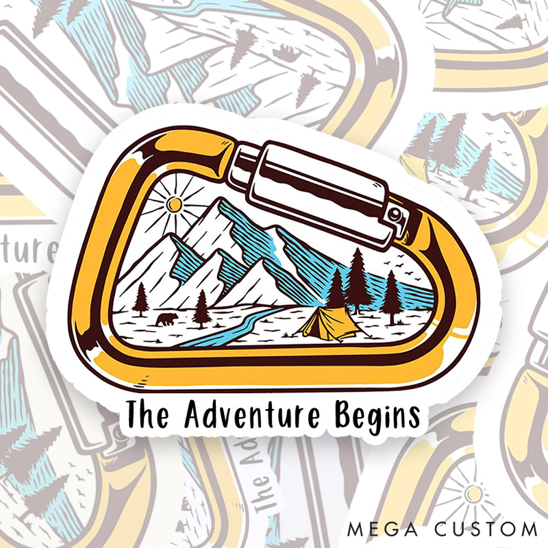 Personalized Carabiner Hiking Sticker Adventure Hiking Camping Mountain Sticker for Nature Traveling Outdoors Lover Gift