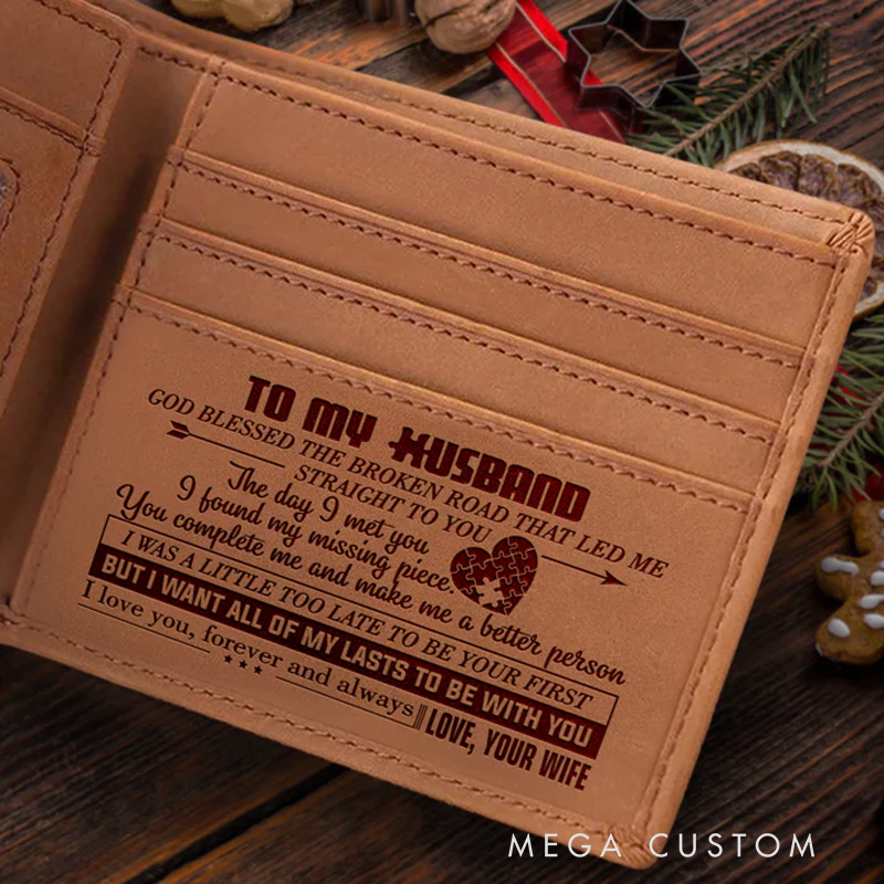 Personalized God Blessed the Broken Road Leather Bifold Wallet with Name Multi Pocket Christian Baptism Birthday Gift for Christians 