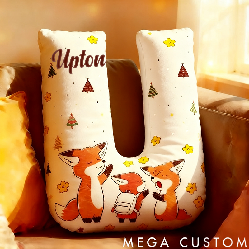 Personalized Letter Graphic 3D Print Pillow Cartoon Cute Fox Family Pattern Design