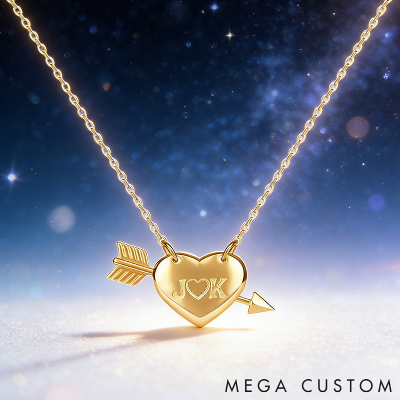 Personalized Heart and Arrow Necklace – Custom Initials Love Pendant 925 Sterling Silver Gifts for Her