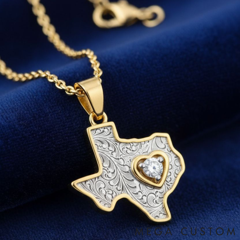 Personalized Sterling Silver Custom Home State Outline Name and Birthstone Necklace