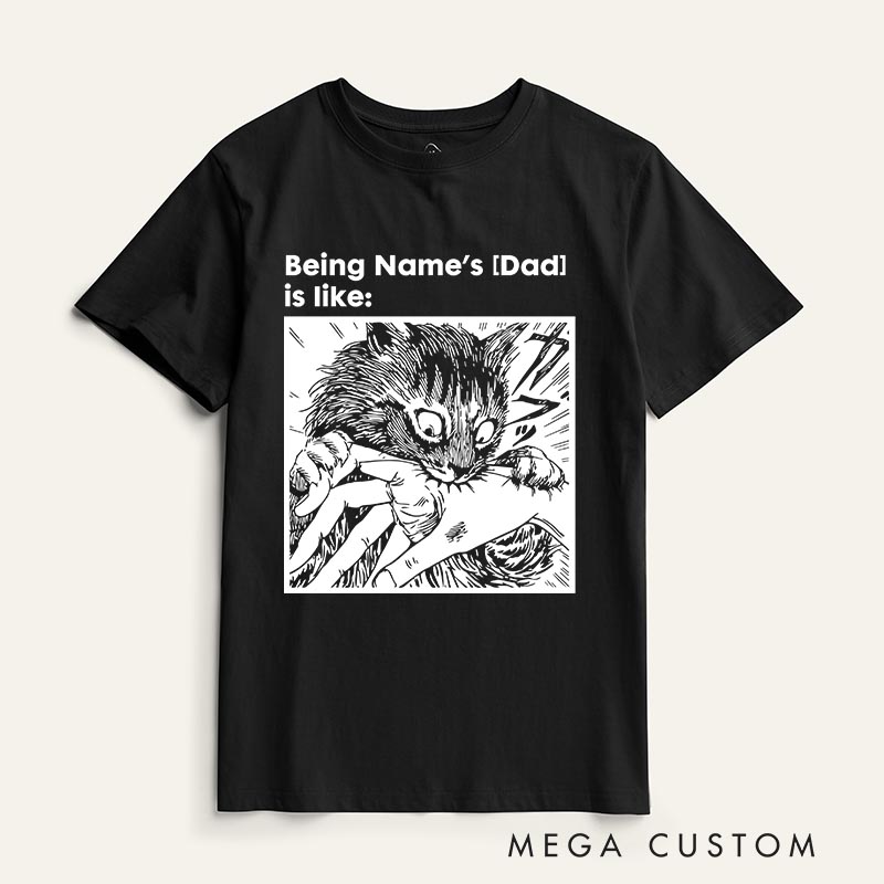 Personalized Creepy Cat Bite Classic T-Shirts Japanese Cat Mom Dad Tshirt Cats Crazy Shirt Cat Lover Anime Lover