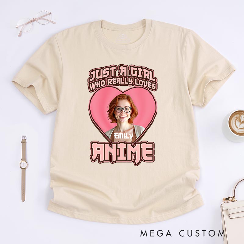 Personalized Just a Girl Loves Anime Photo Classic T-Shirts Comic Manga Tshirt for Anime Lovers