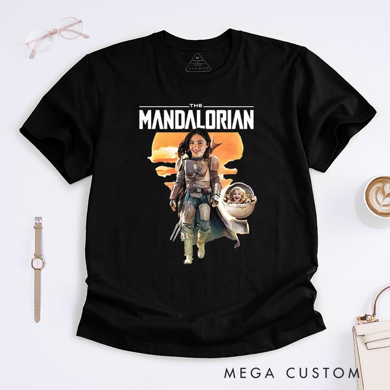 Personalized Momdalorian Photo Classic T-Shirts Galaxy Tshirt for Mother Wife Movie Lovers for Her Mother’s Day