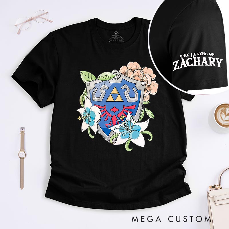 Personalized shield Classic T-Shirts Video Game Tshirt Geek Gaming Nerd Shirt for Him and Her