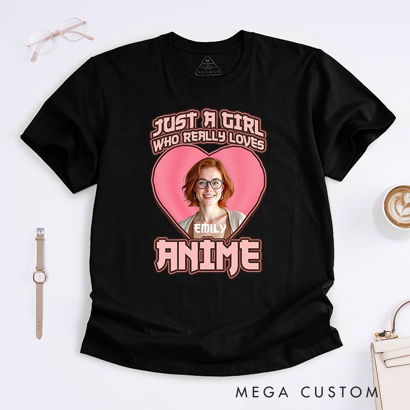 Personalized Just a Girl Loves Anime Photo Classic T-Shirts Comic Manga Tshirt for Anime Lovers