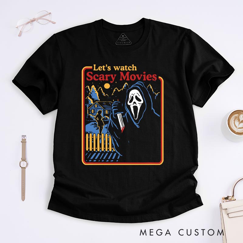 Personalized Let's Watch Scary Movies Classic T-Shirts Horror Movie Tshirt 80s Horror Movie Shirt