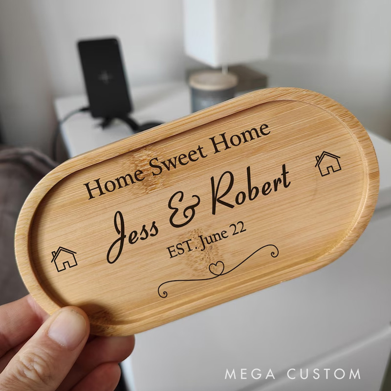 Personalized New Home Wooden Tray Engraved Key Holder Trinket Dish
