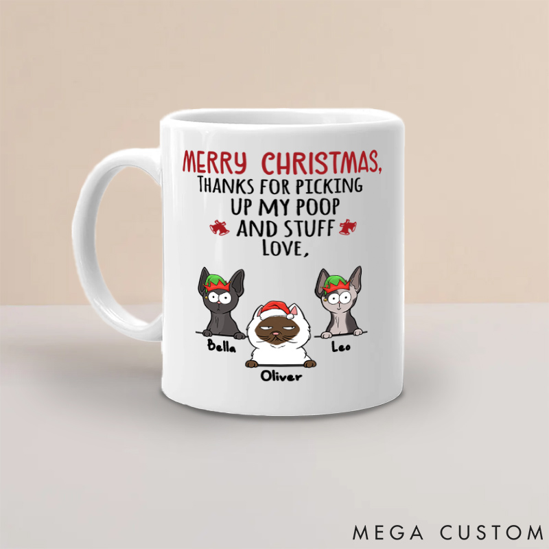 Personalized Cat Lover Thanks for Picking Up Our Poop Mugs