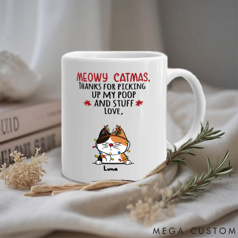 Personalized Cat Lover Thanks for Picking Up Our Poop Mugs