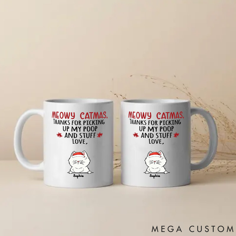 Personalized Cat Lover Thanks for Picking Up Our Poop Mugs