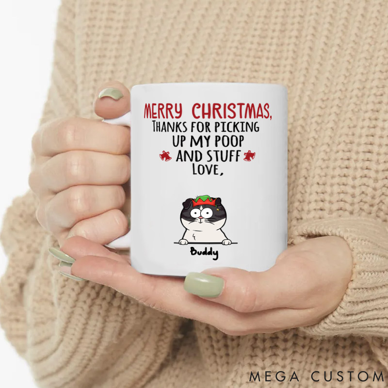 Personalized Cat Lover Thanks for Picking Up Our Poop Mugs