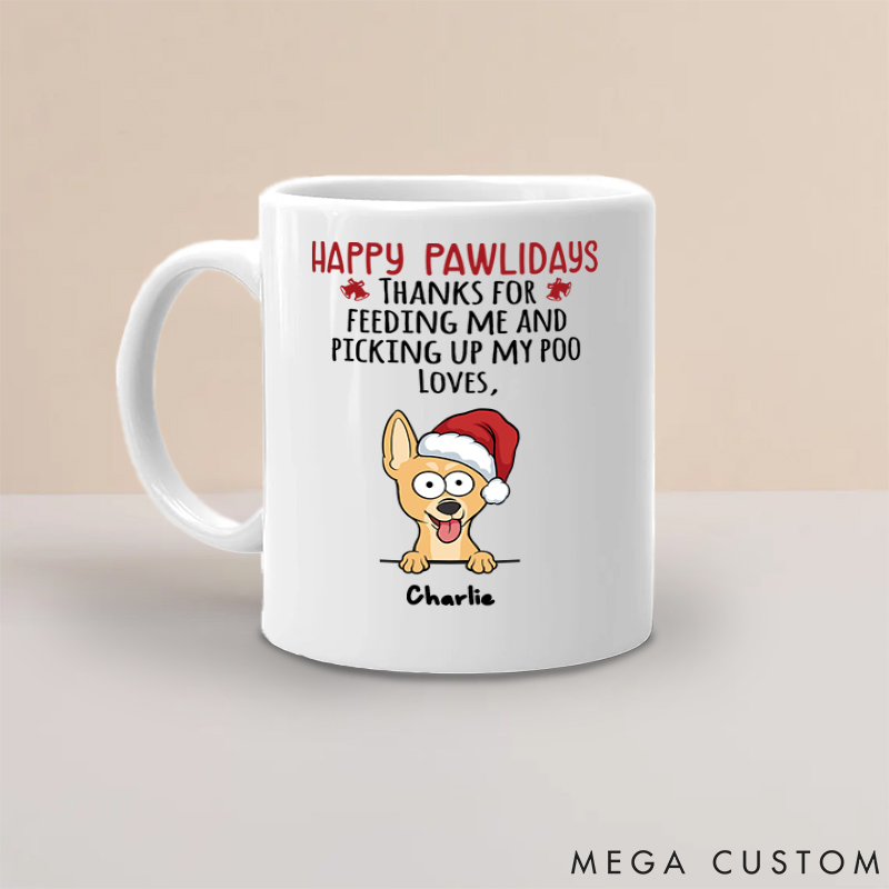 Personalized Dog Lover Happy Pawlidays Mugs