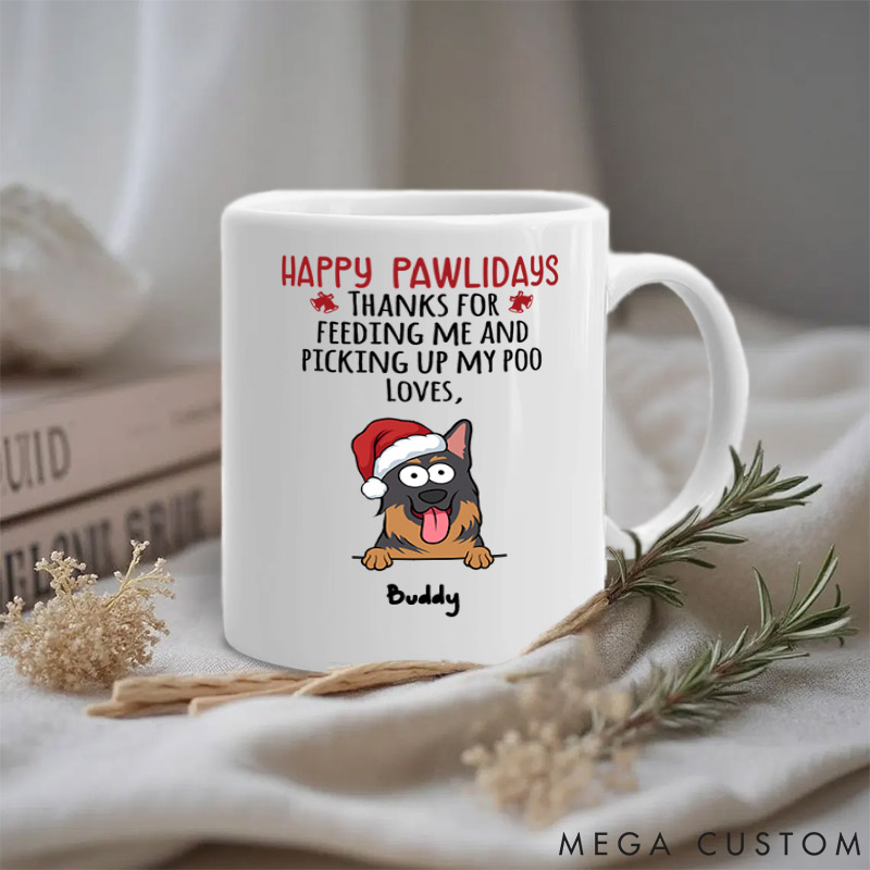 Personalized Dog Lover Happy Pawlidays Mugs
