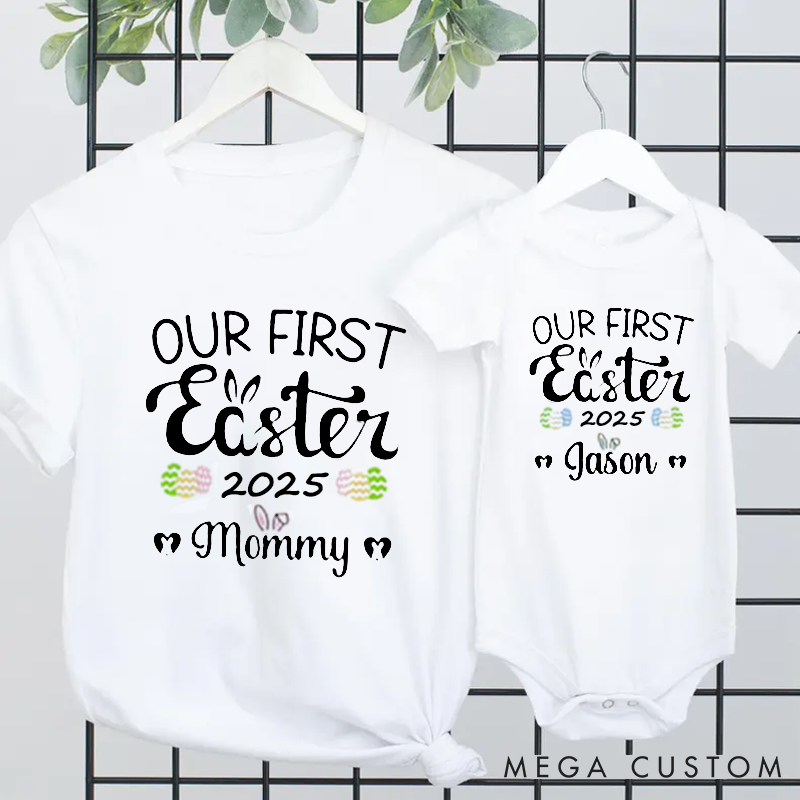 Personalized Mommy Daddy and Baby Name First Easter Family Matching Outfit