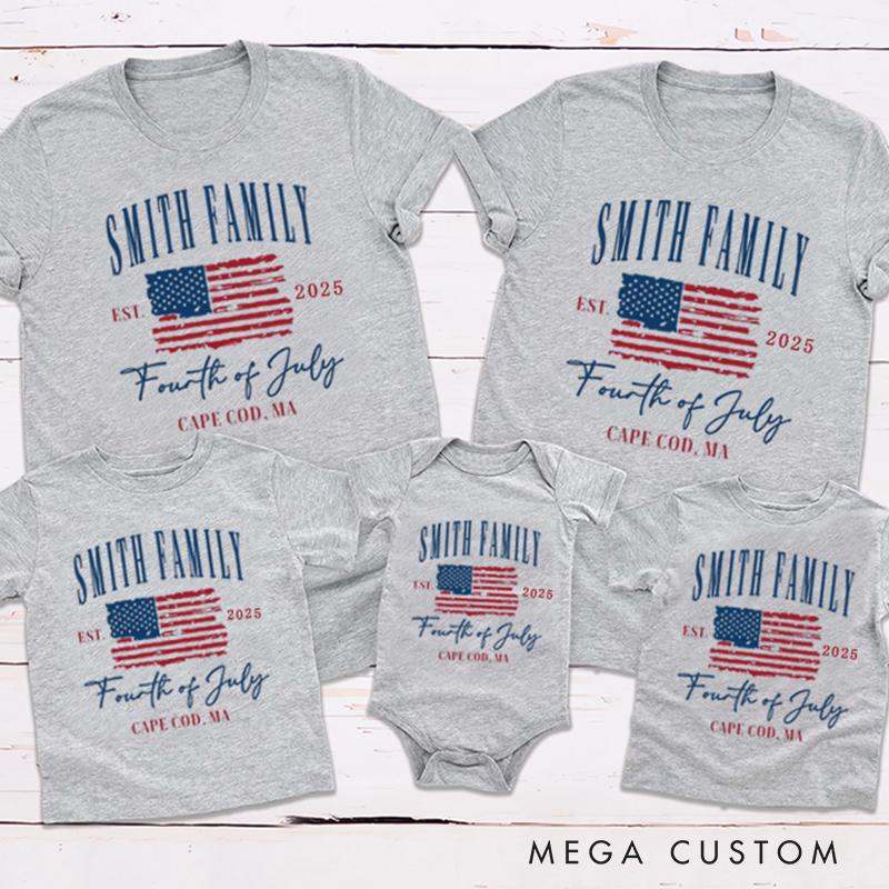 Personalized Patriotic Family 4th of July Shirts Distressed USA Flag Summer Vibes Family Matching Outfit