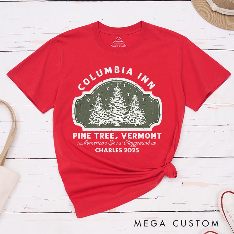 Personalized Pine Tree Inn Christmas Movie Classic T-Shirts Vintage Holiday Movies Tshirt Family Movie Shirt