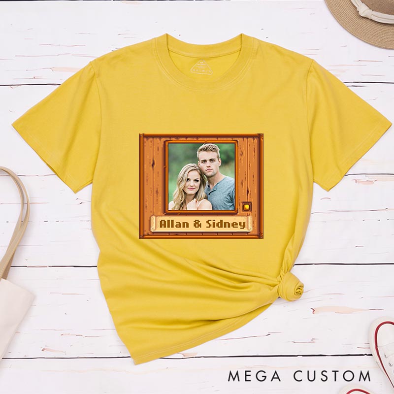Personalized Pixel Couple Photo Game Classic T-Shirts Farming Gamer Tshirt Valley Geek Gaming Nerd Shirt