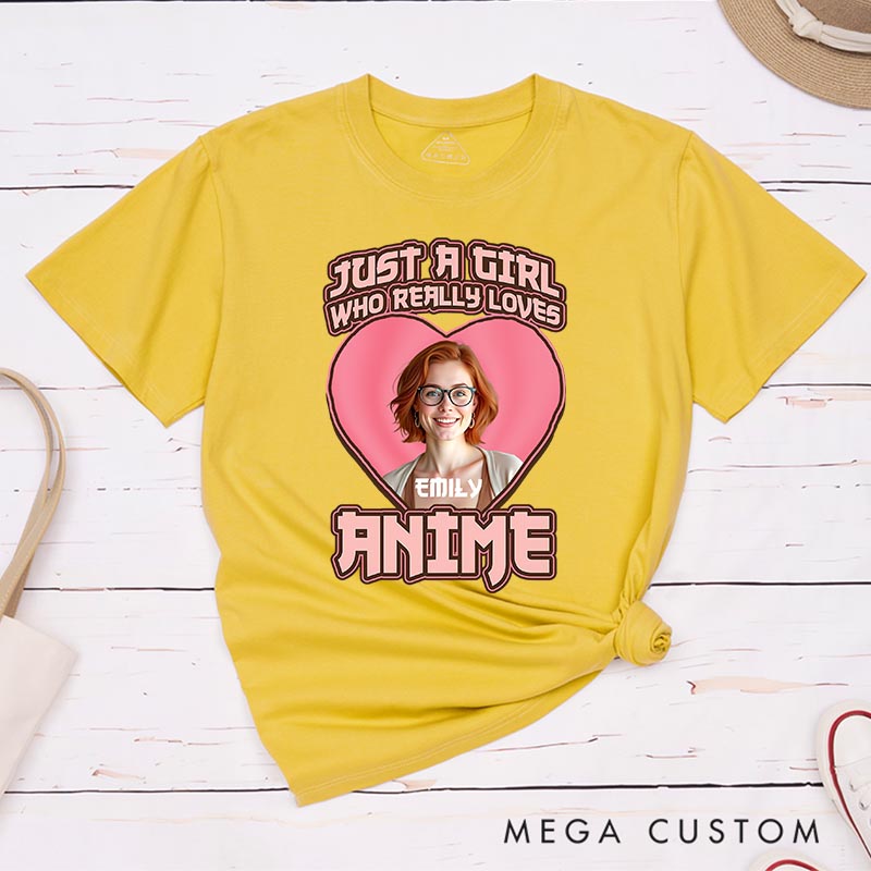 Personalized Just a Girl Loves Anime Photo Classic T-Shirts Comic Manga Tshirt for Anime Lovers