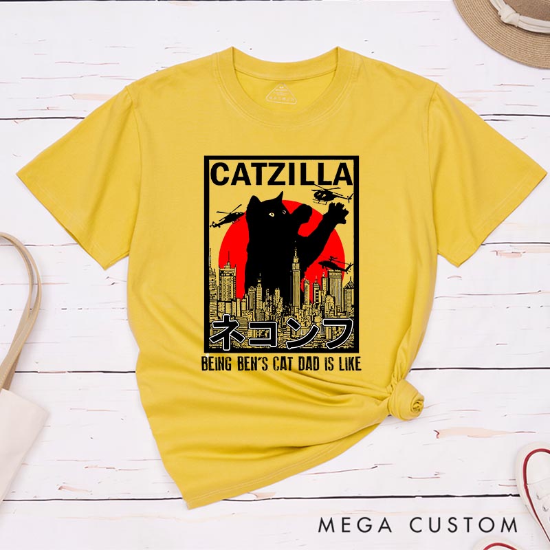 Personalized City Catzilla Funny Movie Classic T-Shirts Kaiju Movie Tshirt for Cat Mom Cat Dad