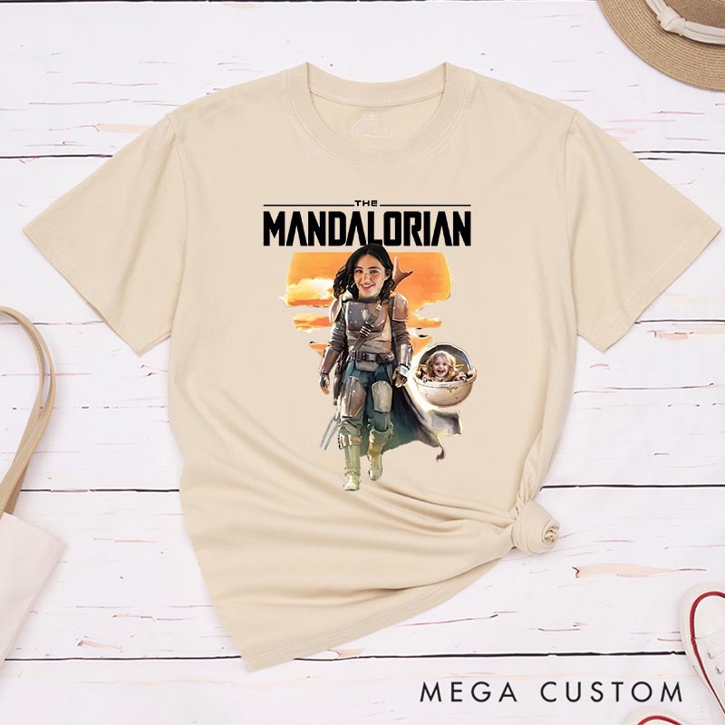 Personalized Momdalorian Photo Classic T-Shirts Galaxy Tshirt for Mother Wife Movie Lovers for Her Mother’s Day