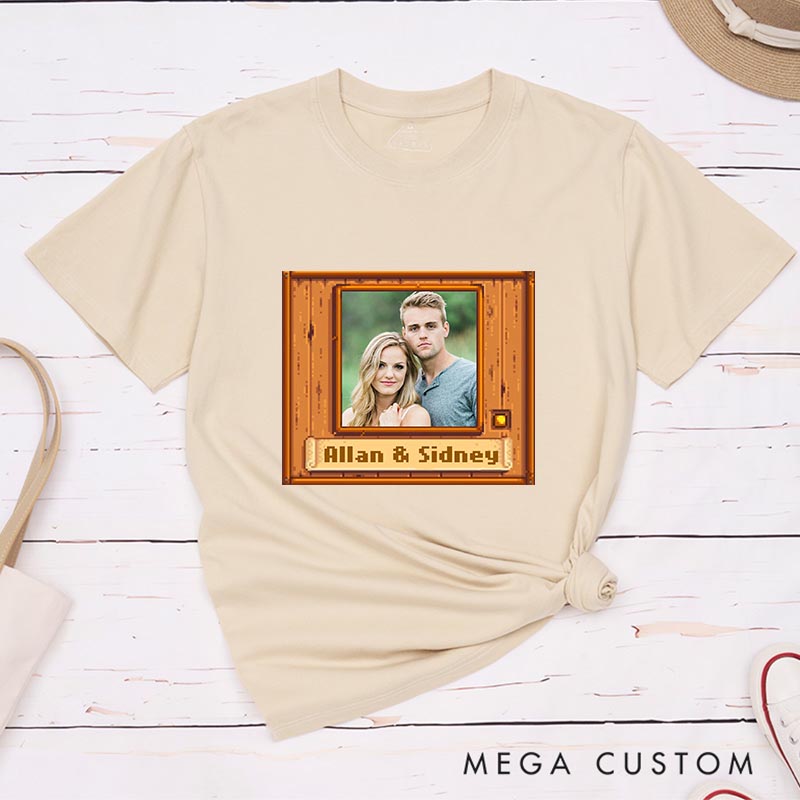 Personalized Pixel Couple Photo Game Classic T-Shirts Farming Gamer Tshirt Valley Geek Gaming Nerd Shirt