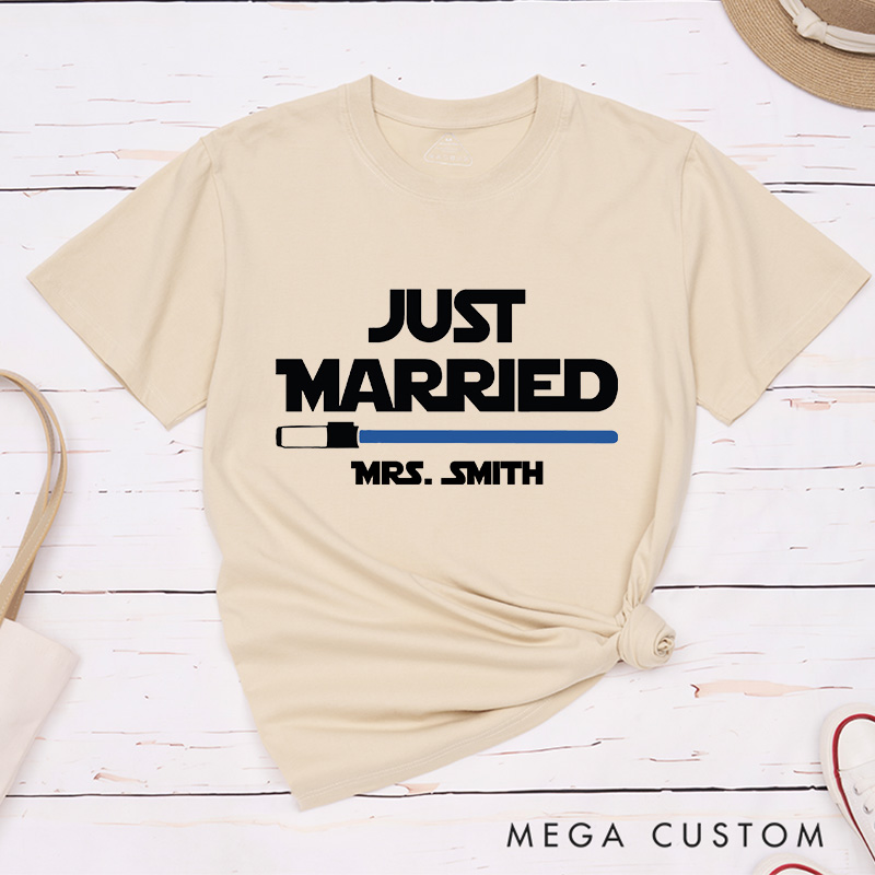 Personalized Star Just Married Couple Matching Classic T-Shirts Honeymoon Shirt for Movie Lovers Just Married Shirt Valentines Day Husband and Wife