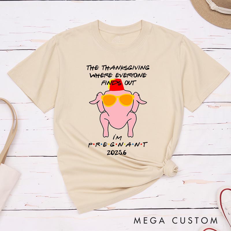 Personalized Pregnant Thanksgiving TV Show Classic T-Shirts Vintage Holiday Movies Tshirt Family Movie Shirt