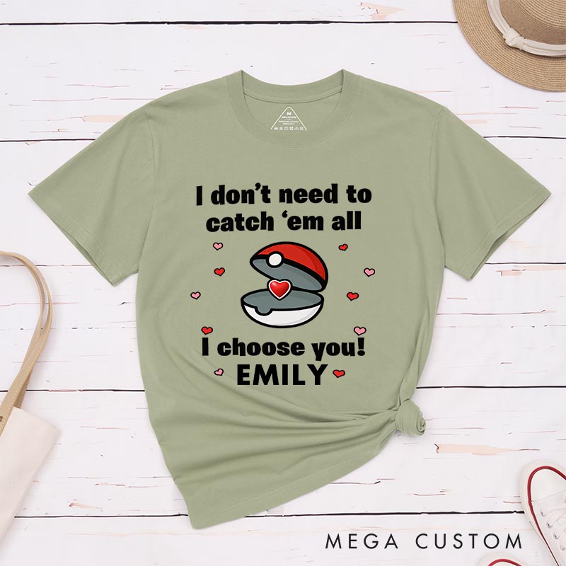 Personalized I Choose You Anime Couple Classic T-Shirts Video Game Tshirt for Gamers Anime Lovers Valentine's Day