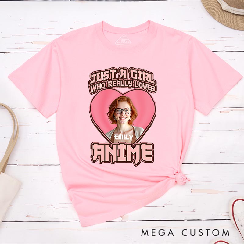 Personalized Just a Girl Loves Anime Photo Classic T-Shirts Comic Manga Tshirt for Anime Lovers