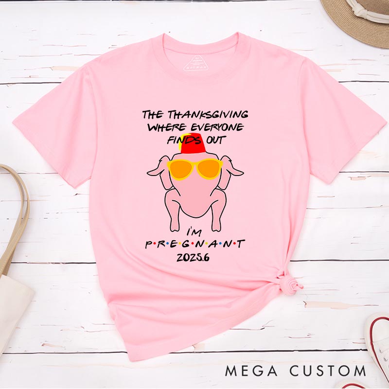 Personalized Pregnant Thanksgiving TV Show Classic T-Shirts Vintage Holiday Movies Tshirt Family Movie Shirt