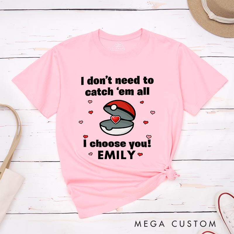 Personalized I Choose You Anime Couple Classic T-Shirts Video Game Tshirt for Gamers Anime Lovers Valentine's Day