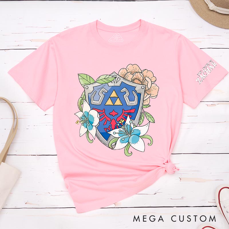 Personalized shield Classic T-Shirts Video Game Tshirt Geek Gaming Nerd Shirt for Him and Her